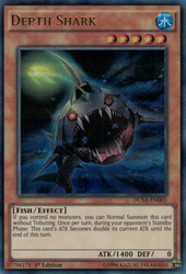 An Ultra Rare "Depth Shark" card from the Yugioh Set: Duelist Saga (DUSA).