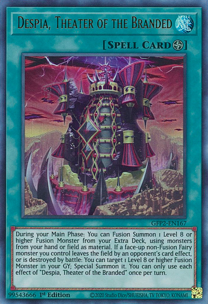  An Ultra Rare "Despia, Theater of the Branded" card from the Yugioh Set: Ghosts From the Past: The 2nd Haunting (GFP2).