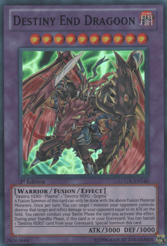 A Super Rare "Destiny End Dragoon" card from the Yugioh Set: Legendary Collection 2: The Duel Academy Years (LCGX).