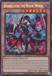 A Secret Rare "Diabellstar the Black Witch" card from the Yugioh Set: Age of Overlord (AGOV).