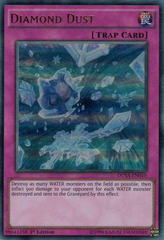 An Ultra Rare "Diamond Dust" card from the Yugioh Set: Duelist Saga.