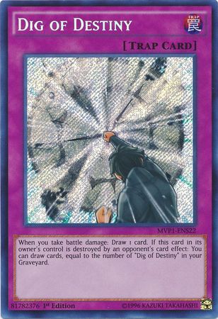 A Secret Rare "Dig of Destiny" card from the Yugioh Set: The Dark Side of Dimensions Movie Pack Secret Edition (MVP1).