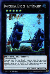  A Super Rare "Digvorzhak, King of Heavy Industry" card from the Yugioh Set: The Infinity Chasers (INCH)