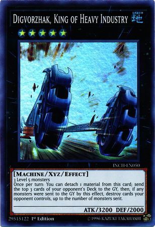  A Super Rare "Digvorzhak, King of Heavy Industry" card from the Yugioh Set: The Infinity Chasers (INCH)