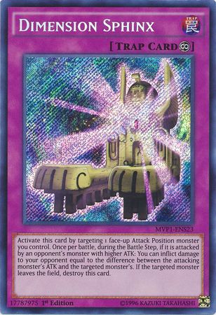 A Secret Rare "Dimension Sphinx" card from the Yugioh Set: The Dark Side of Dimensions Movie Pack Secret Edition (MVP1).