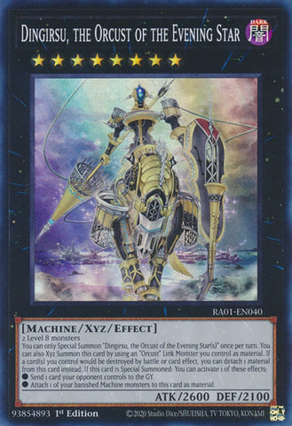 A Super Rare "Dingirsu, the Orcust of the Evening Star" card from the Yugioh Set: Rarity Collection 1 (RA01).