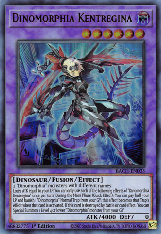  An Ultra Rare "Dinomorphia Kentregina" card from the Yugioh Set: Battle of Chaos.