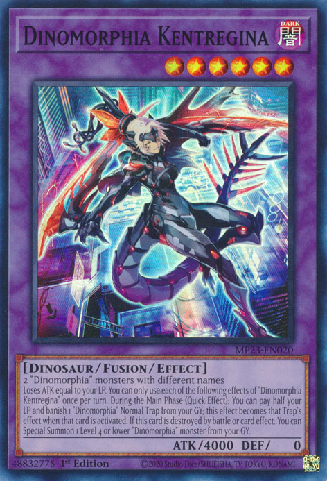 A Super Rare "Dinomorphia Kentregina" card from the Yugioh Set: 25th Anniversary Tin: Dueling Heroes Mega-Tin Mega Pack.