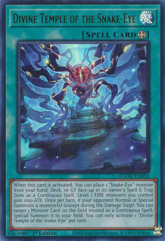 An Ultra Rare "Divine Temple of the Snake-Eye" card from the Yugioh Set: Age of Overlord (AGOV).