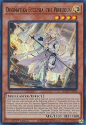 A Super Rare "Dogmatika Ecclesia, the Virtuous" card from the Yugioh Set: Rarity Collection 1 