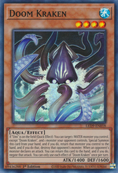  A Super Rare "Doom Kraken" card from the Yugioh Set: Legendary Duelists: Duels From the Deep.