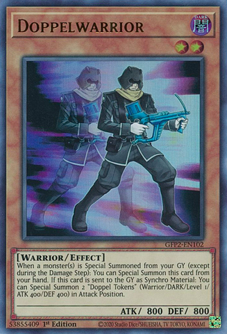  An Ultra Rare "Doppelwarrior" card from the Yugioh Set: Ghosts From the Past: The 2nd Haunting (GFP2).