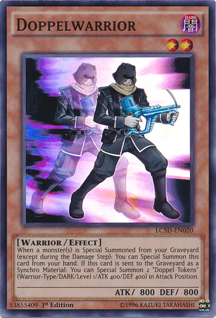  A Super Rare "Doppelwarrior" card from the Yugioh Set: Legendary Collection: 5D's.