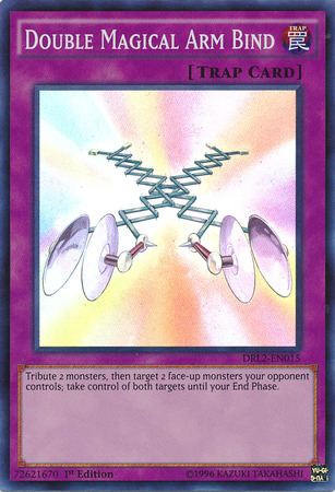 A Super Rare "Double Magical Arm Bind" card from the Yugioh Set: Dragons of Legend 2 (DRL2).