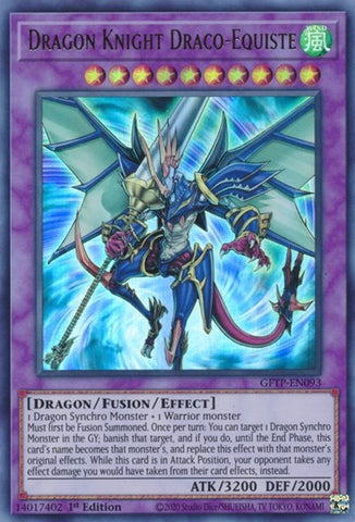 An Ultra Rare "Dragon Knight Draco-Equiste" card from the Yugioh Set: Ghosts From the Past (GFTP).