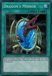A Super Rare "Dragon's Mirror" card from the Yugioh Set: Pendulum Evolution (PEVO).