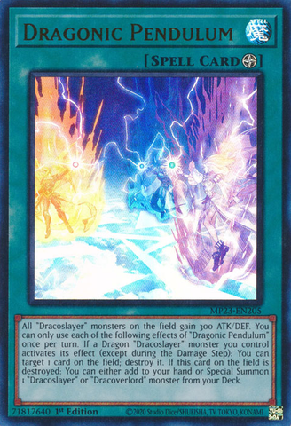 An Ultra Rare "Dragonic Pendulum" card from the Yugioh 25th Anniversary Dueling Heroes Mega-Tin Mega Pack.