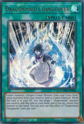 An Ultra Rare "Dragonmaid Changeover" card from the Yugioh Set: Magnificent Mavens.