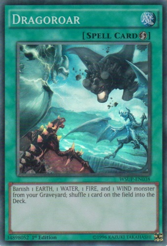 A Super Rare "Dragoroar" card from the Yugioh Set: World Superstars.