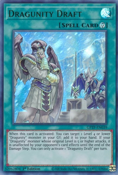 An Ultra Rare "Dragunity Draft" card from the Yugioh Set: Ghosts From the Past.