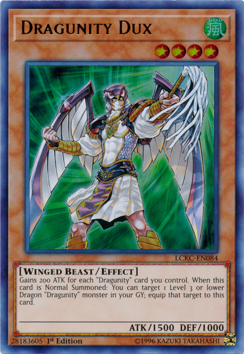 An Ultra Rare "Dragunity Dux" card from the Yugioh Set: Legendary Collection: Kaiba.