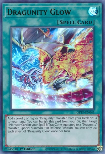 An Ultra Rare "Dragunity Glow" card from the Yugioh Set: Ghosts From the Past.