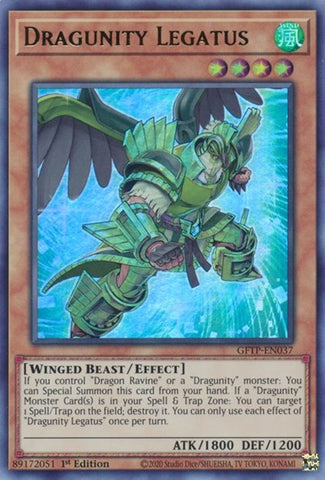 An Ultra Rare "Dragunity Legatus" card from the Yugioh Set: Ghosts From the Past.