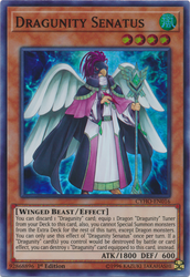 A Super Rare "Dragunity Senatus" card from the Yugioh Set: Cybernetic Horizon.