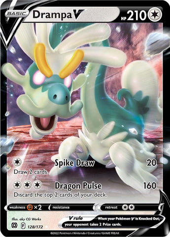 An Ultra Rare "Drampa V" (128/172) card from the Pokemon Set: Brilliant Stars.