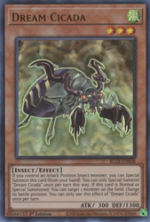 An Ultra Rare "Dream Cicada" card from the Yugioh Set: Battles of Legend: Crystal Revenge.