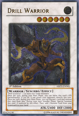 A 1st edition Ultimate Rare "Drill Warrior" card from the Yugioh Set: Absolute Powerforce