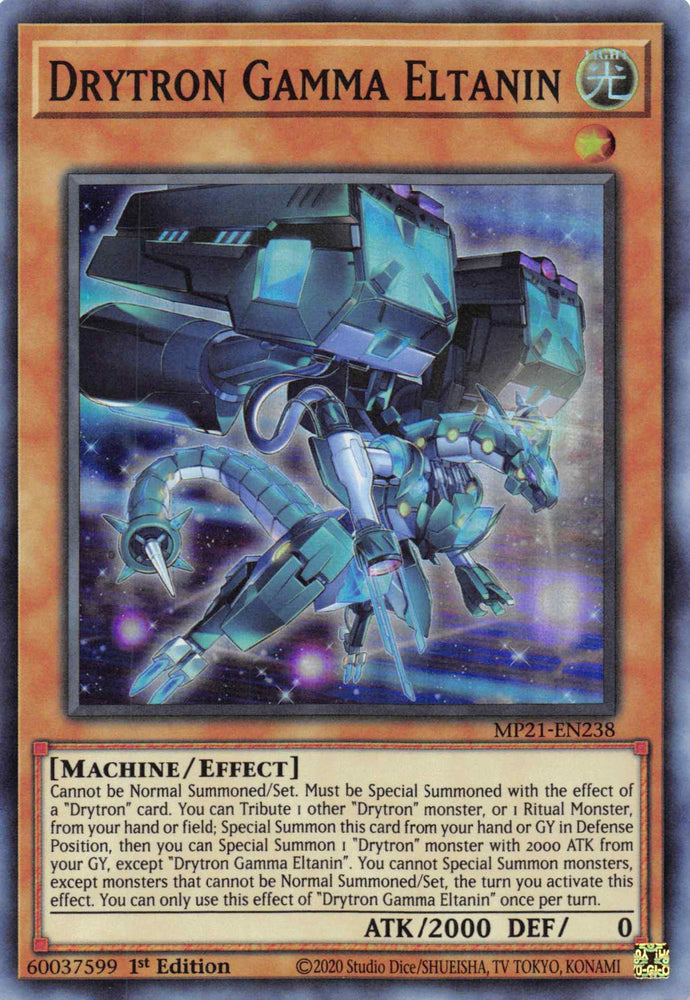 A Super Rare "Drytron Gamma Eltanin" card from the Yugioh 2021 Tin of Ancient Battles (MP21).