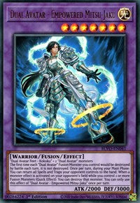 An Ultra Rare "Dual Avatar - Empowered Mitsu-Jaku" card from the Yugioh Set: Blazing Vortex (BLVO).