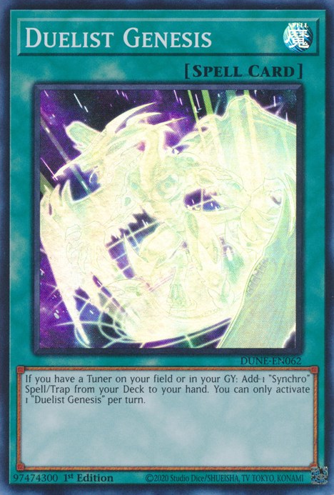 A Super Rare "Duelist Genesis" card from the Yugioh Set: Duelist Nexus (DUNE). 