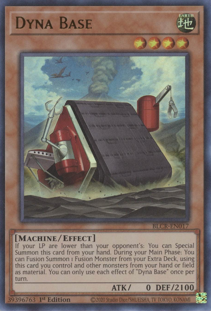 An Ultra Rare "Dyna Base" card from the Yugioh Set: Battles of Legend: Crystal Revenge.