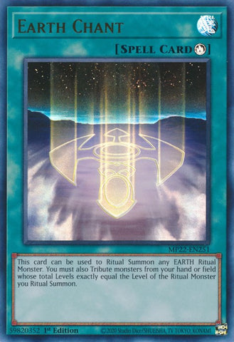 An Ultra Rare "Earth Chant" card from the Yugioh 2022 Tin of the Pharaoh's Gods Set (MP22).