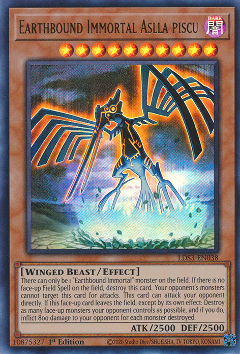 An Ultra Rare "Earthbound Immortal Aslla Piscu" card from the Yugioh Set: Legendary Duelists: Season 3 (LDS3.