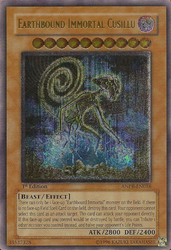 An Ultimate Rare "Earthbound Immortal Cusillu" card from the Yugioh Set: Ancient Prophecy (ANPR).