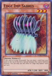 A Super Rare "Edge-Imp Sabres" card from the Yugioh Set: Fusion Enforcers (FUEN).