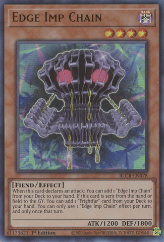 An Ultra Rare "Edge Imp Chain" card from the Yugioh Set: Battles of Legend: Crystal Revenge.