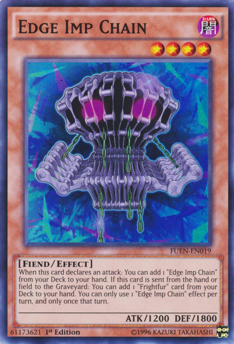 A Super Rare "Edge Imp Chain" card from the Yugioh Set: Fusion Enforcers (FUEN).