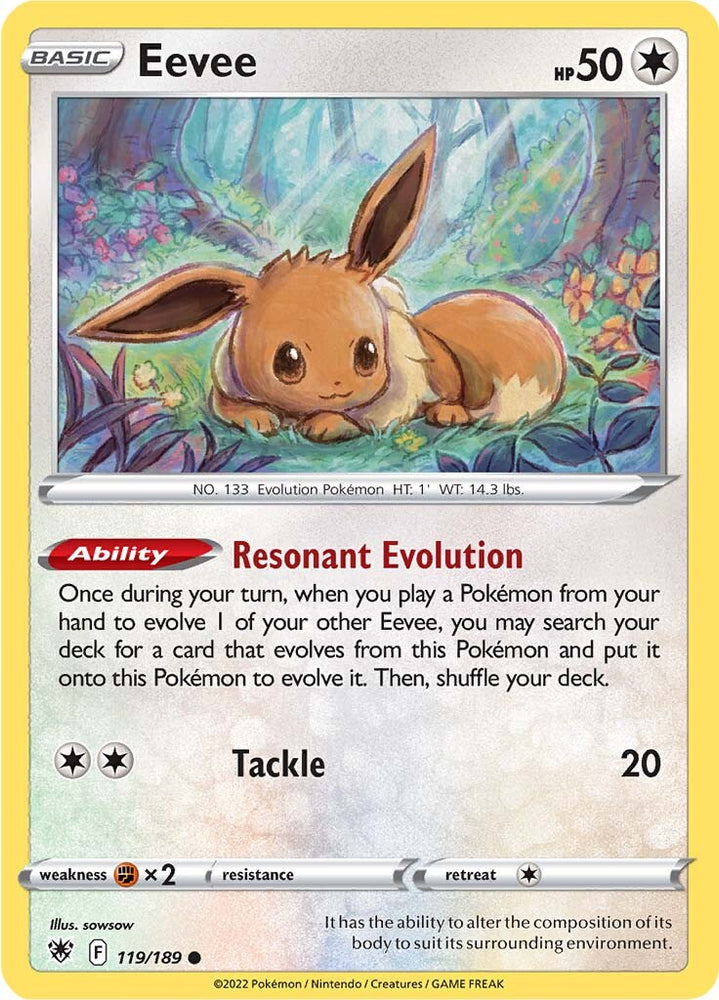 A Common "Eevee" (119/189) card from the Pokemon Set: Astral Radiance.