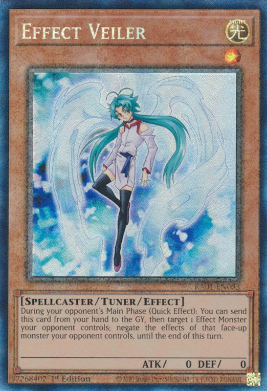 A Prismatic Collector's Rare "Effect Veiler" card from the Yugioh Set: Rarity Collection 1 (RA01).