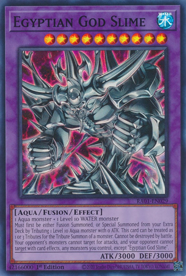 A Super Rare "Egyptian God Slime" card from the Yugioh Set: Rarity Collection 1 (RA01). 