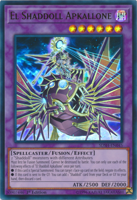 An Ultra Rare "El Shaddoll Apkallone" card from the Yugioh Structure Deck: Shaddoll Showdown.