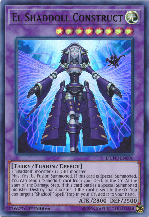 An Ultra Rare "El Shaddoll Construct" card from the Yugioh Set: Duel Power.