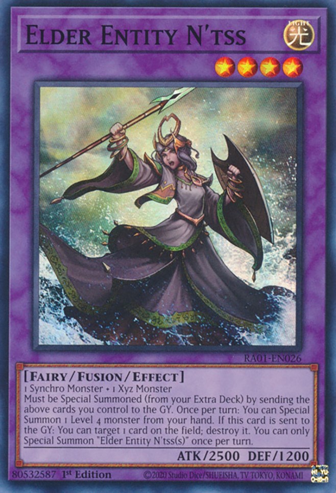 A Super Rare "Elder Entity N'Tss" card from the Yugioh Set: Rarity Collection 1 (RA01).