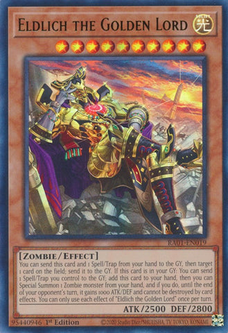 An Ultra Rare Alternate Art "Eldlich the Golden Lord" card from the Yugioh Set: Rarity Collection 1 (RA01).