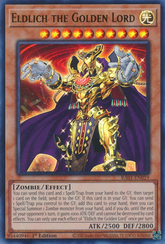 An Ultra Rare "Eldlich the Golden Lord" card from the Yugioh Set: Rarity Collection 1 (RA01).