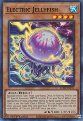  A Super Rare "Electric Jellyfish" card from the Yugioh Set: Legendary Duelists: Duels From the Deep.